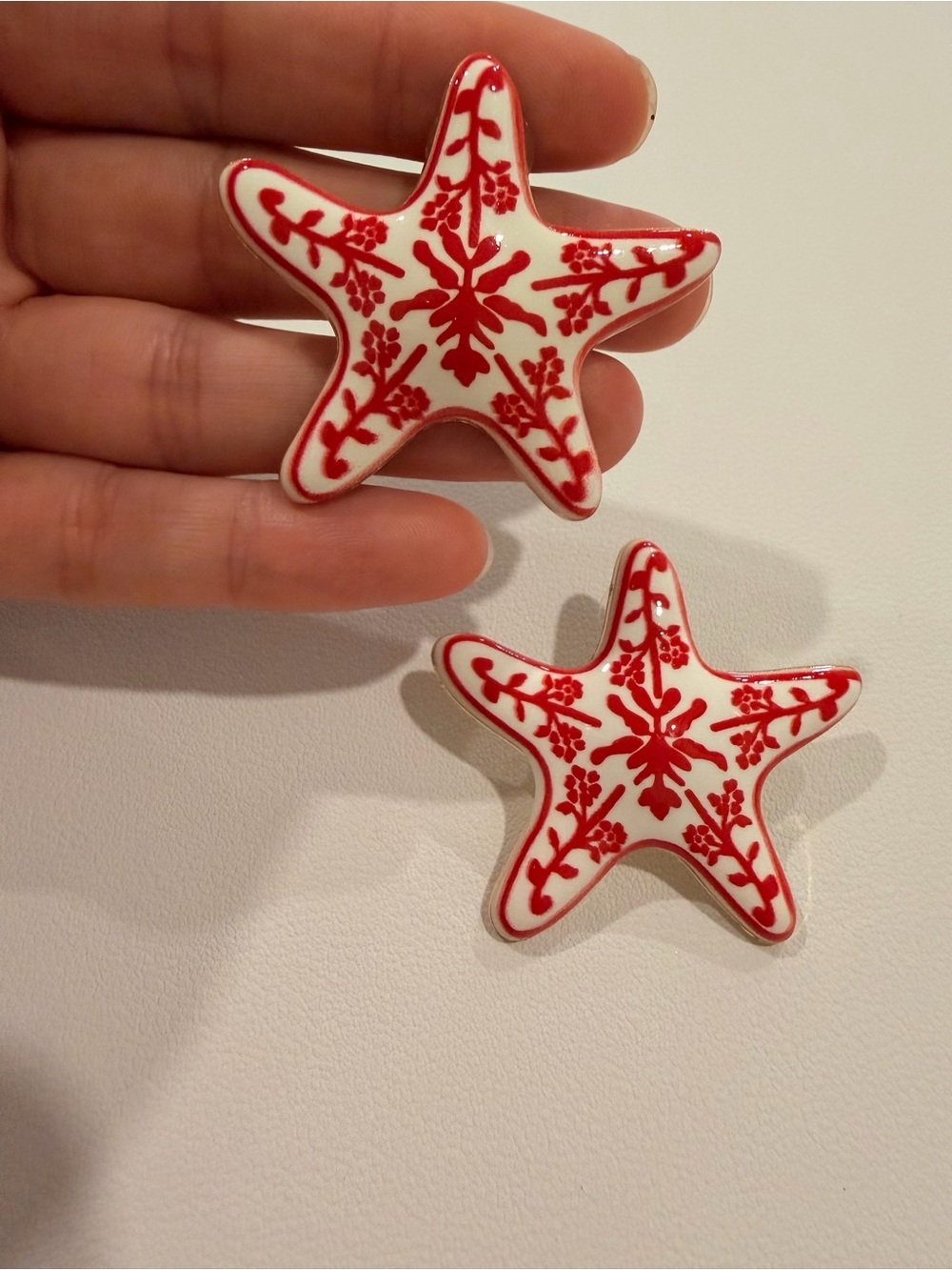 Red & White Ceramic Starfish Earring